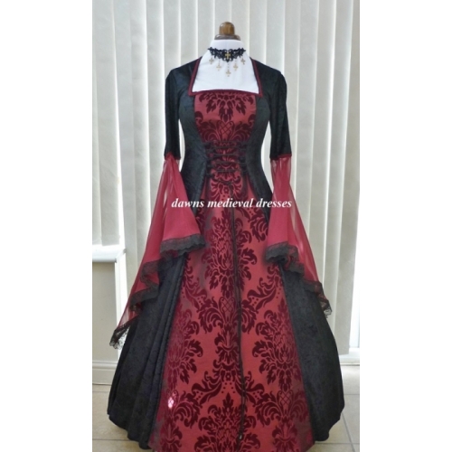 Renaissance Medieval Goth Pagan Black & Red Wedding Dress
